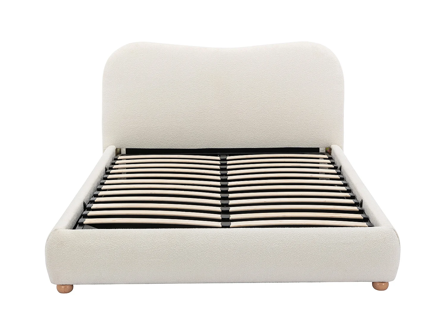Lit coffre 160 x 200 cm - Tissu bouclette - Blanc + Matelas - VANARI