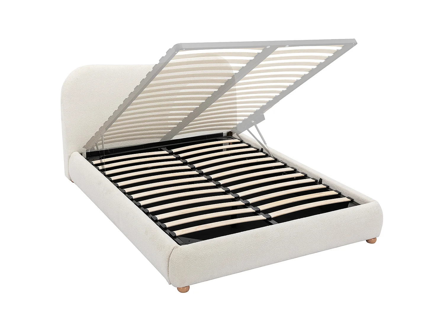 Lit coffre 160 x 200 cm - Tissu bouclette - Blanc + Matelas - VANARI