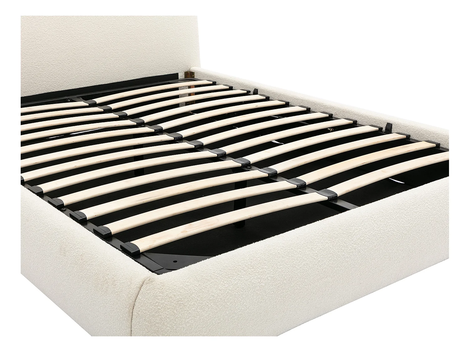 Lit coffre 160 x 200 cm - Tissu bouclette - Blanc + Matelas - VANARI