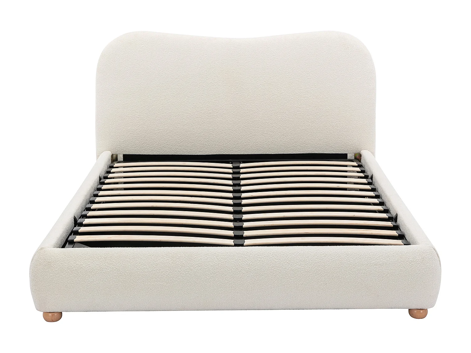 Lit coffre 160 x 200 cm - Tissu bouclette - Blanc + Matelas - VANARI