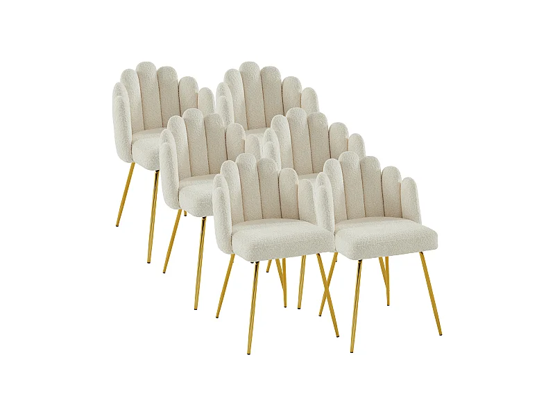 Stuhl 6er-Set - Bouclé-Stoff & goldfarbenes Metall - Cremefarben - ALTINAM von Pascal MORABITO