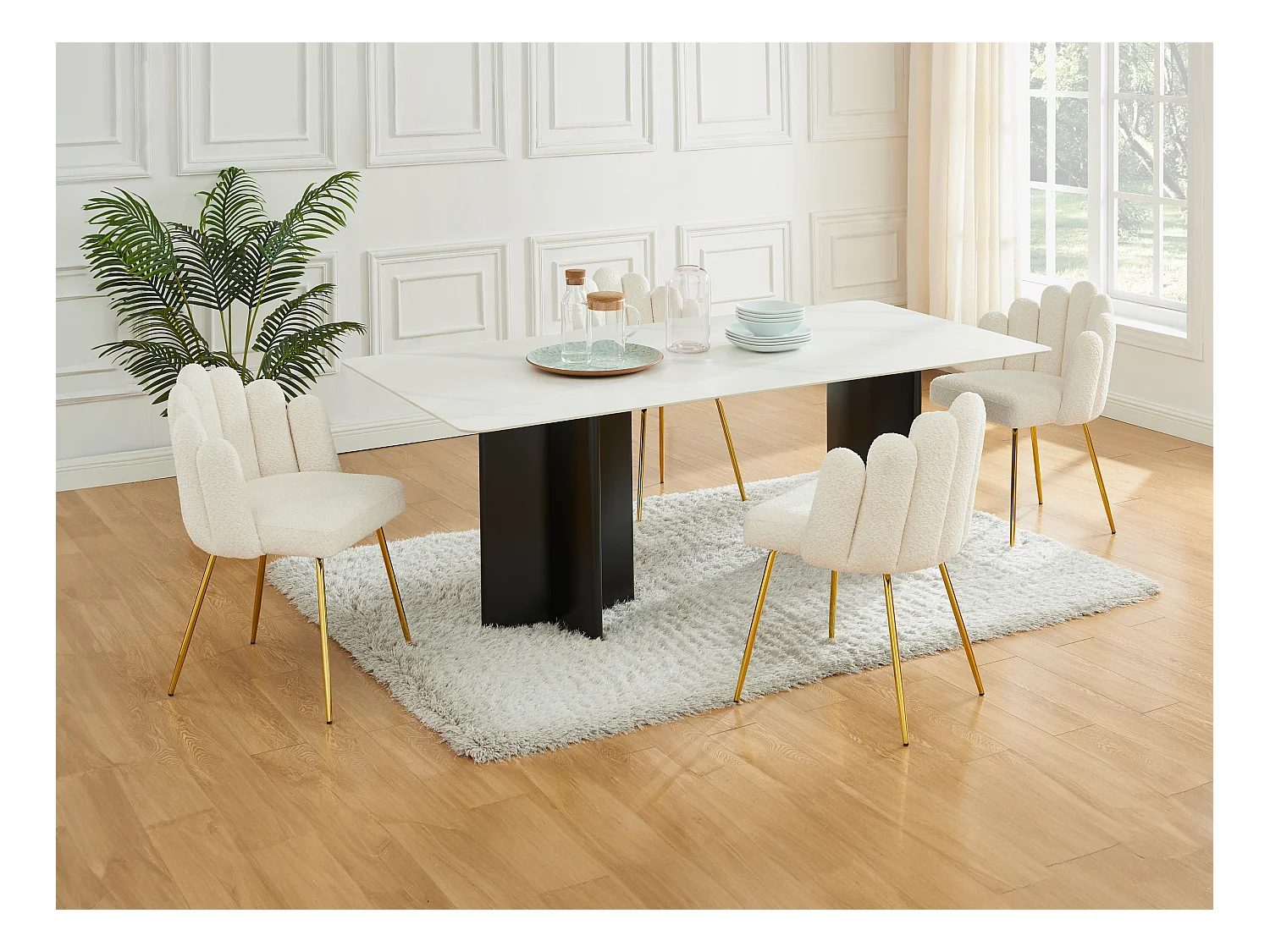 Lot de 6 chaises en tissu bouclette et métal doré - Crème - ALTINAM de Pascal MORABITO