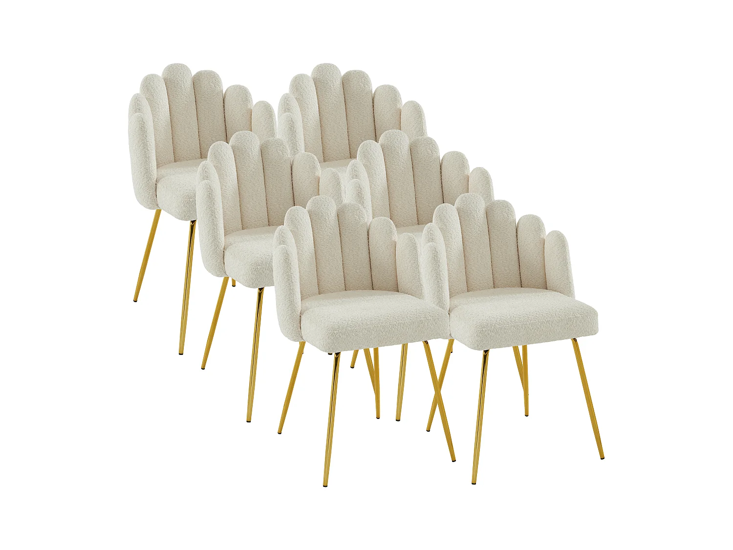 Set van 6 stoelen van boucléstof en goudkleurig metaal - Crèmewit - ALTINAM van Pascal MORABITO