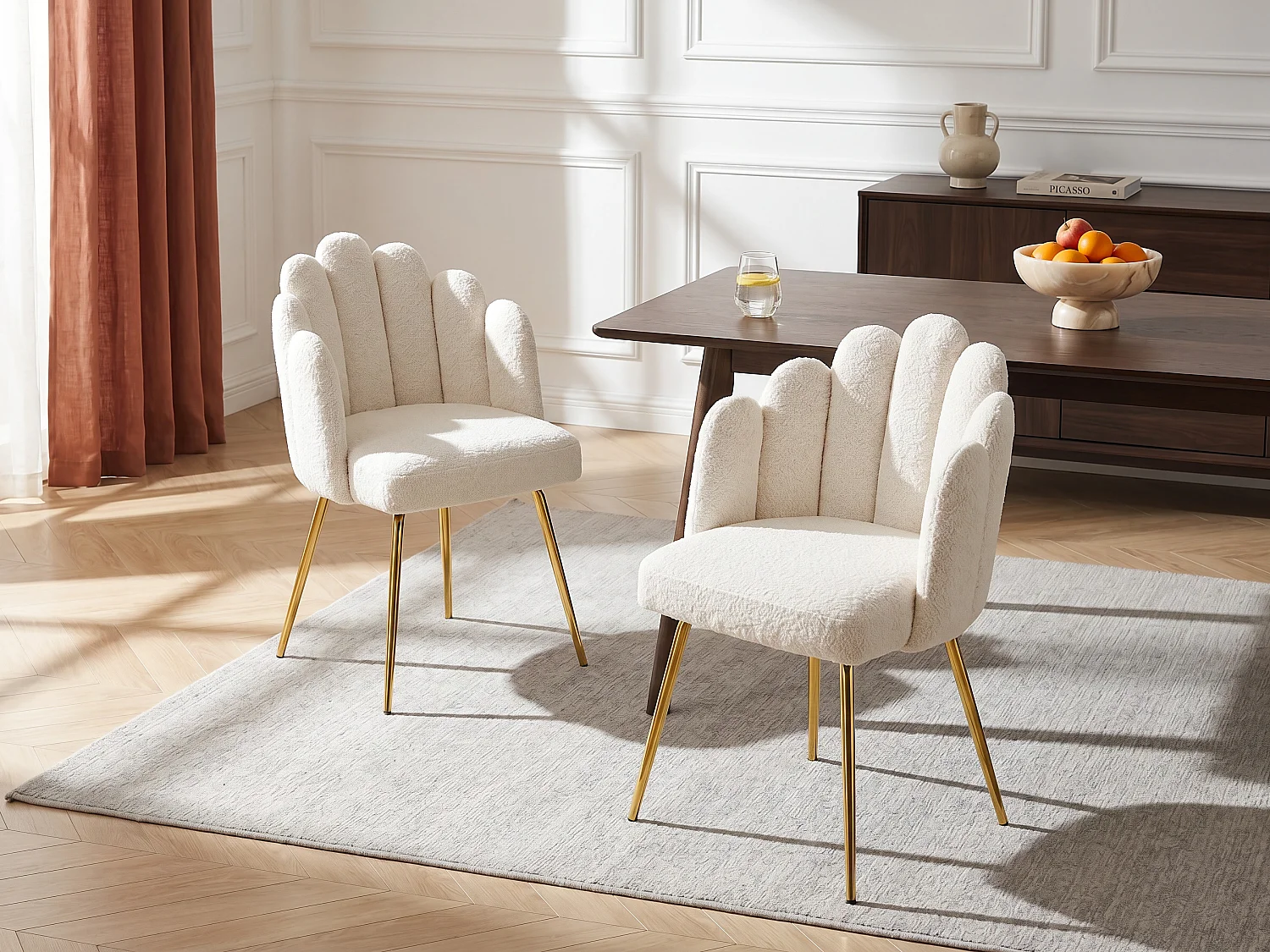 Set van 6 stoelen van boucléstof en goudkleurig metaal - Crèmewit - ALTINAM van Pascal MORABITO