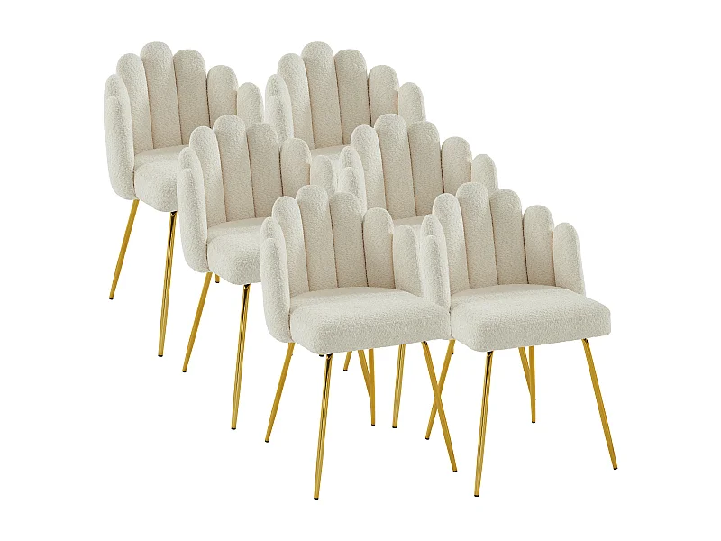 Set van 6 stoelen van boucléstof en goudkleurig metaal - Crèmewit - ALTINAM van Pascal MORABITO