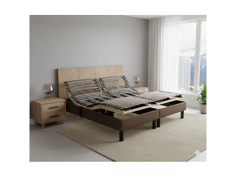 Sommier électrique Essenzia Zen EMOTION MARRON 2x80x200 Lattes et Plots