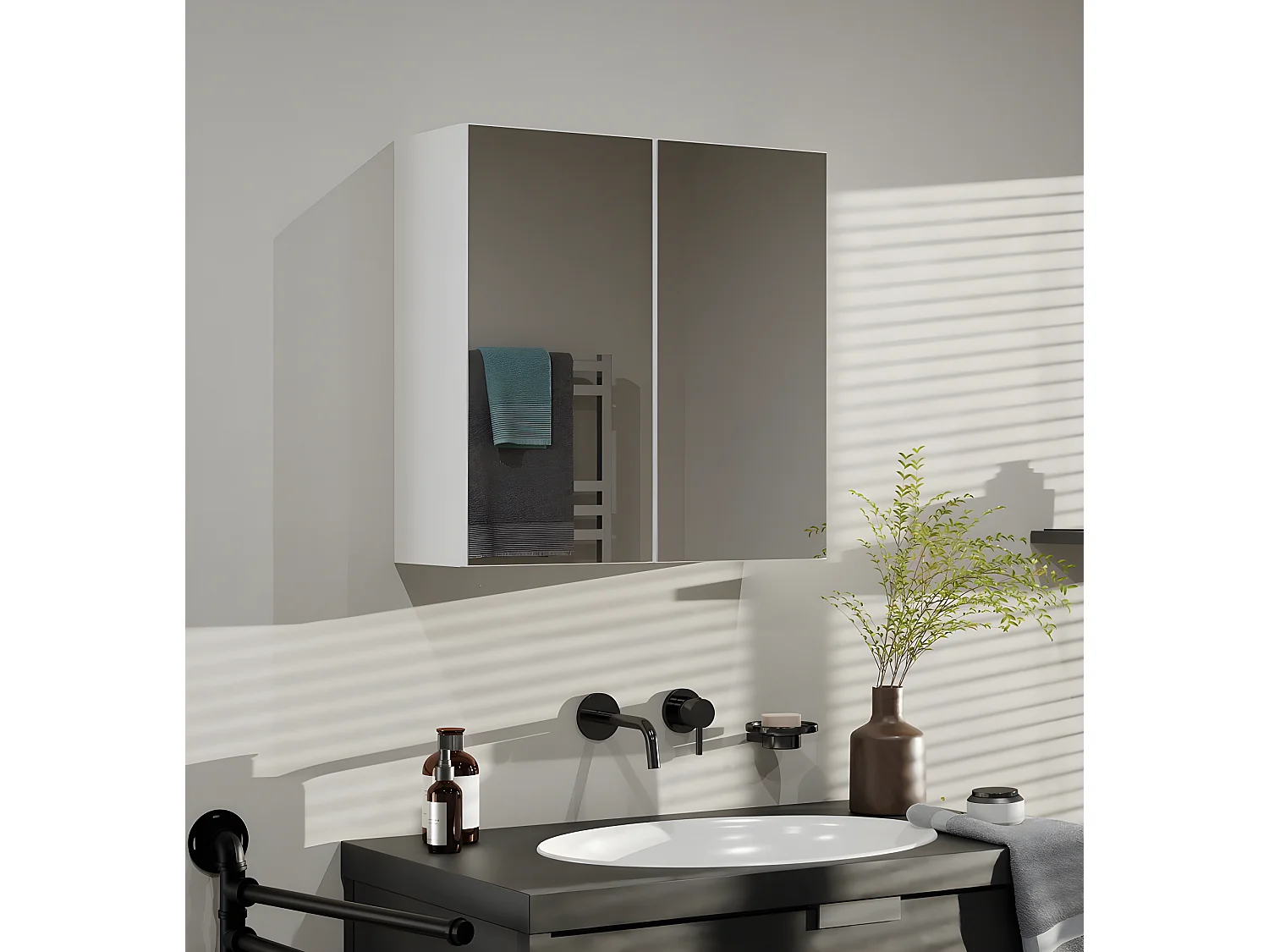 CDF HÄNGESCHRANK Pola 2DL | Farbe: Weiß | Moderner Schrank | Ablagefläche | Geräumige Einlegeböden | Einfache Montage | Glatte Seiten ohne Endkappen | Spiegel