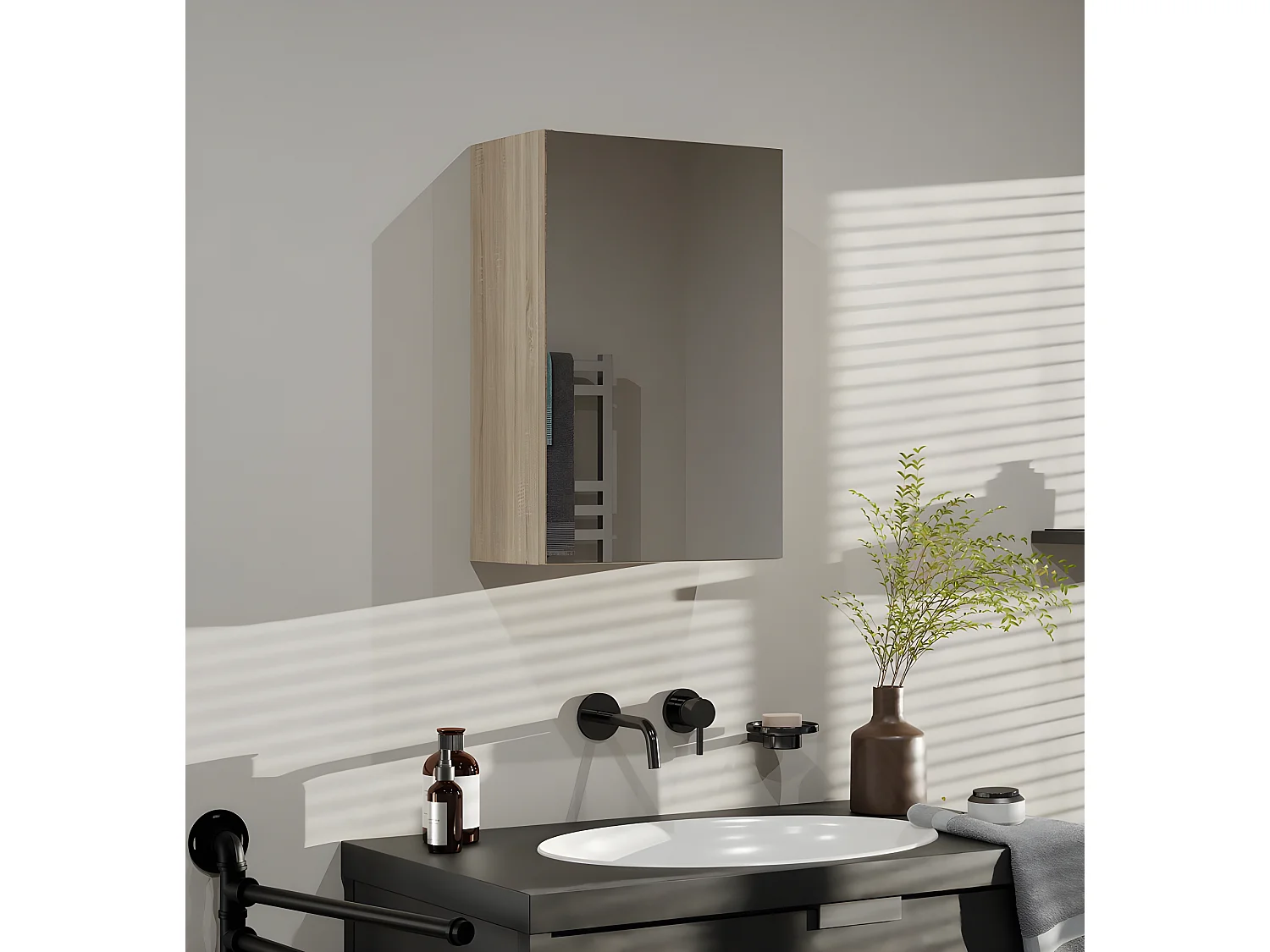 SOFYA - Armoire de toilette murale 2 portes - Meuble SDB avec miroir - Dimensions 60x22x60 cm - Rangement Salle de bain