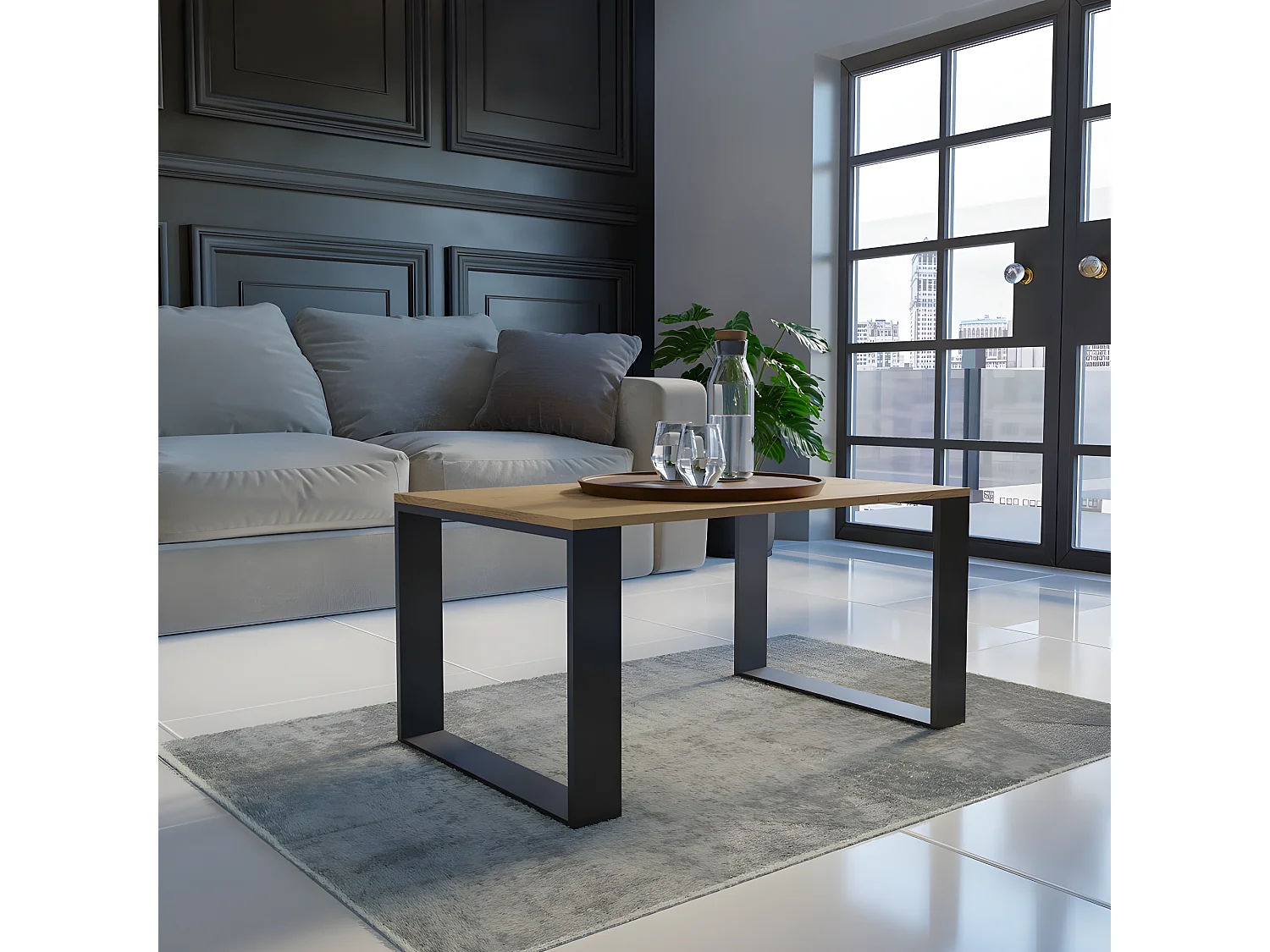 ALADA - Rechteckiger Couchtisch im Industriestil - 90x58x50 cm - Couchtisch