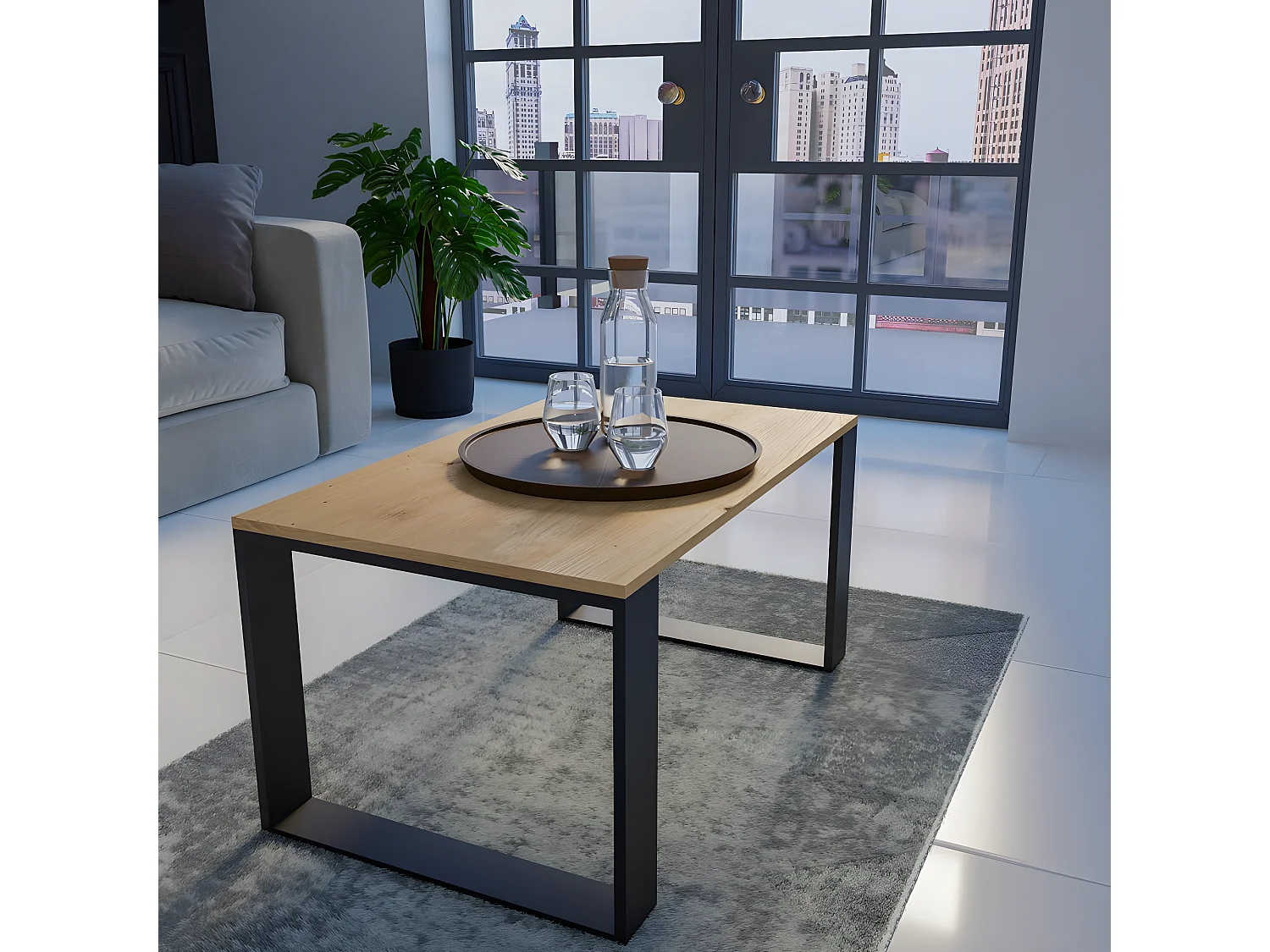 ALADA - Rechteckiger Couchtisch im Industriestil - 90x58x50 cm - Couchtisch