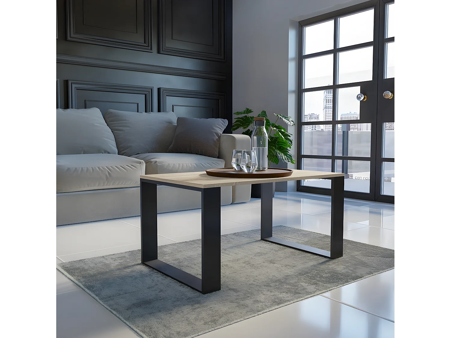 ALADA - Rechteckiger Couchtisch im Industriestil - 90x58x50 cm - Couchtisch - Holzoptik