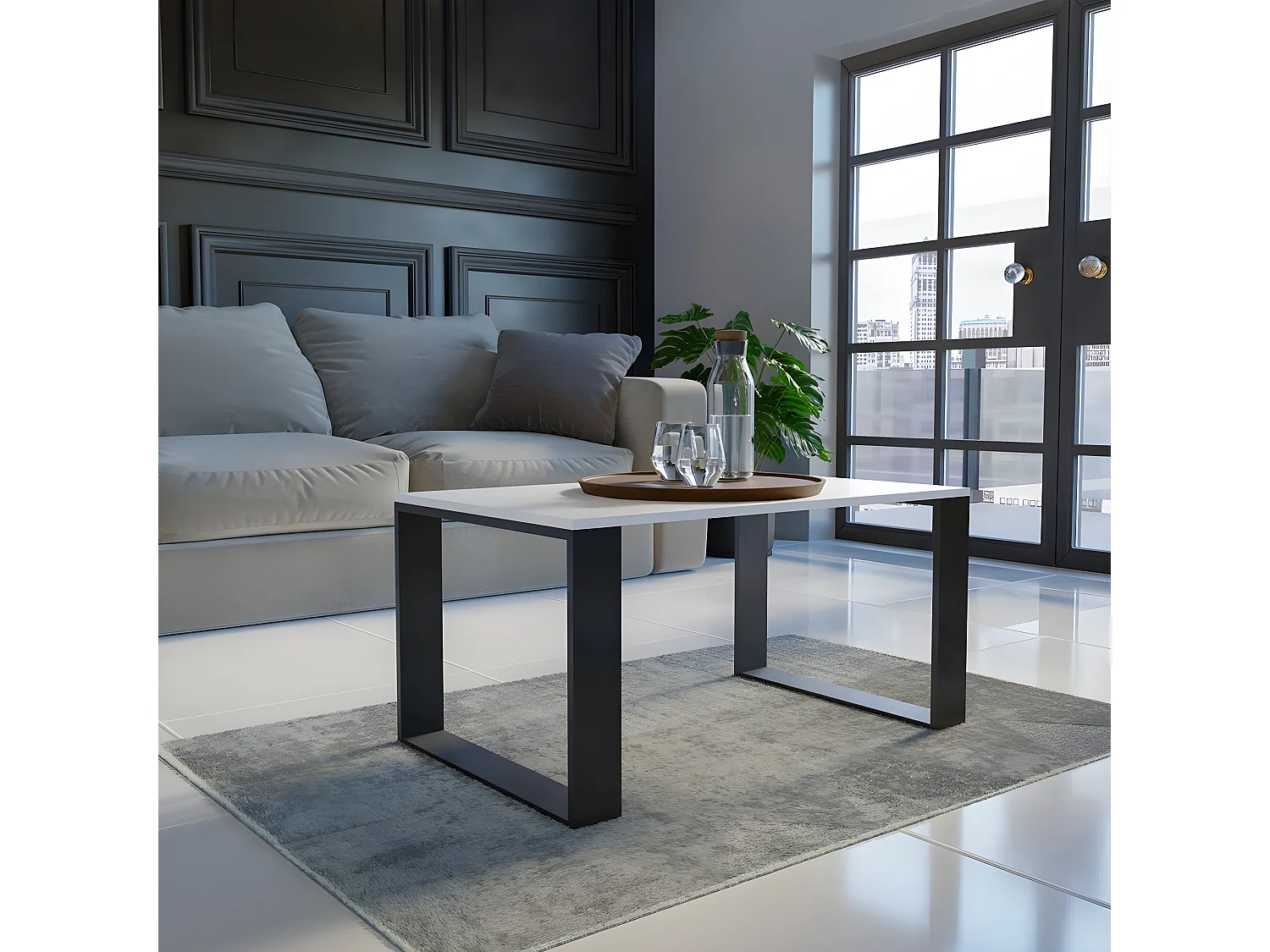 ALADA - Table basse rectangulaire style industriel - 90x58x50 cm - Table à café