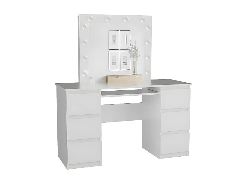 MARINA - Coiffeuse avec miroir + éclairage LED - 6 tiroirs - Dimensions 130x51x76 cm