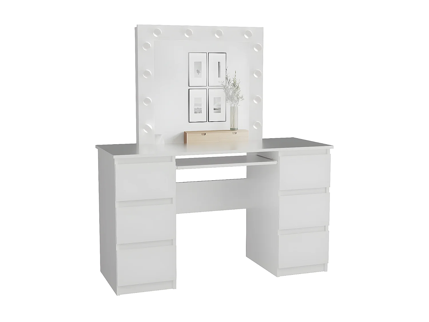 MARINA - Coiffeuse avec miroir + éclairage LED - 6 tiroirs - Dimensions 130x51x76 cm