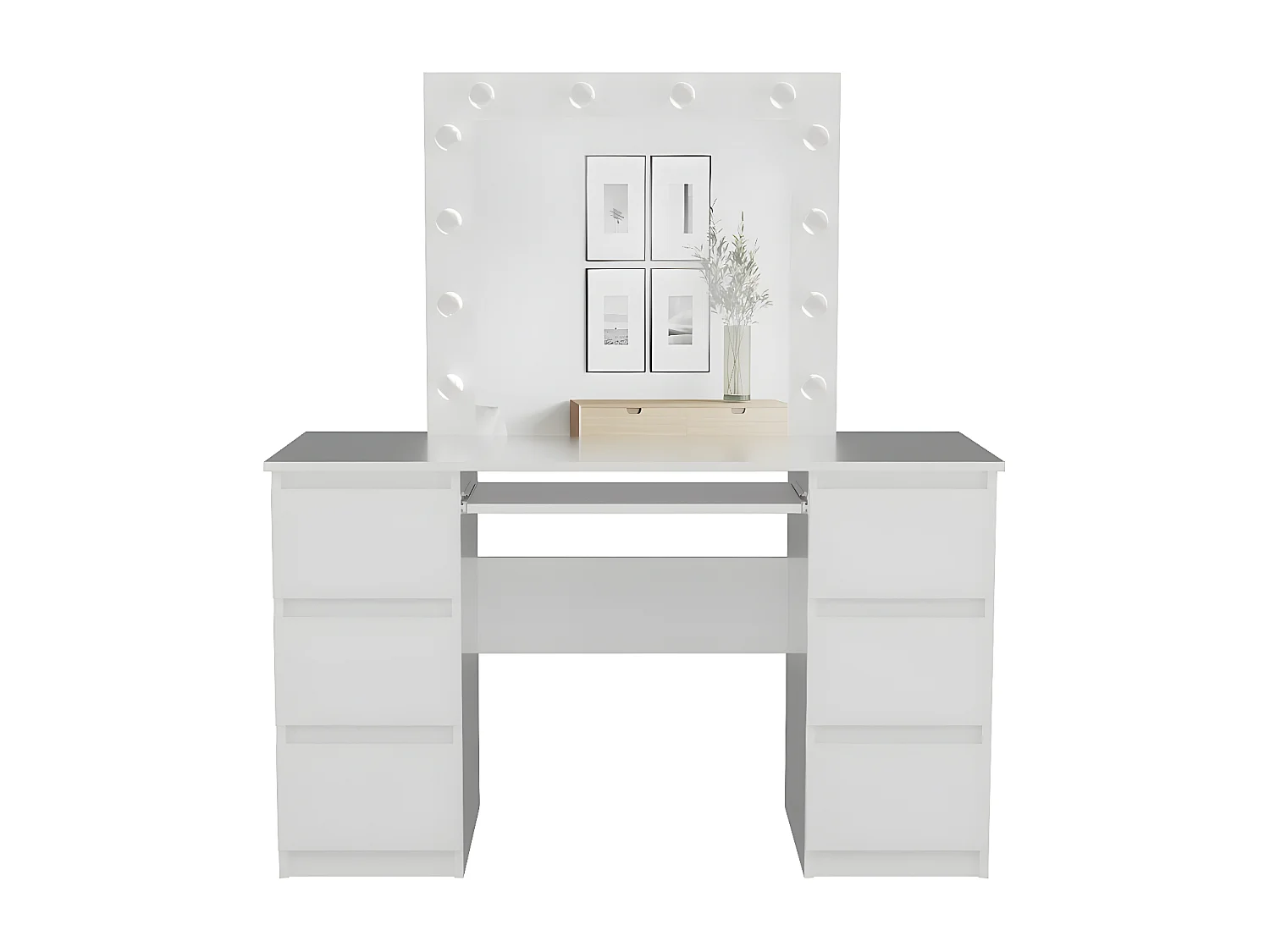 MARINA - Coiffeuse avec miroir + éclairage LED - 6 tiroirs - Dimensions 130x51x76 cm