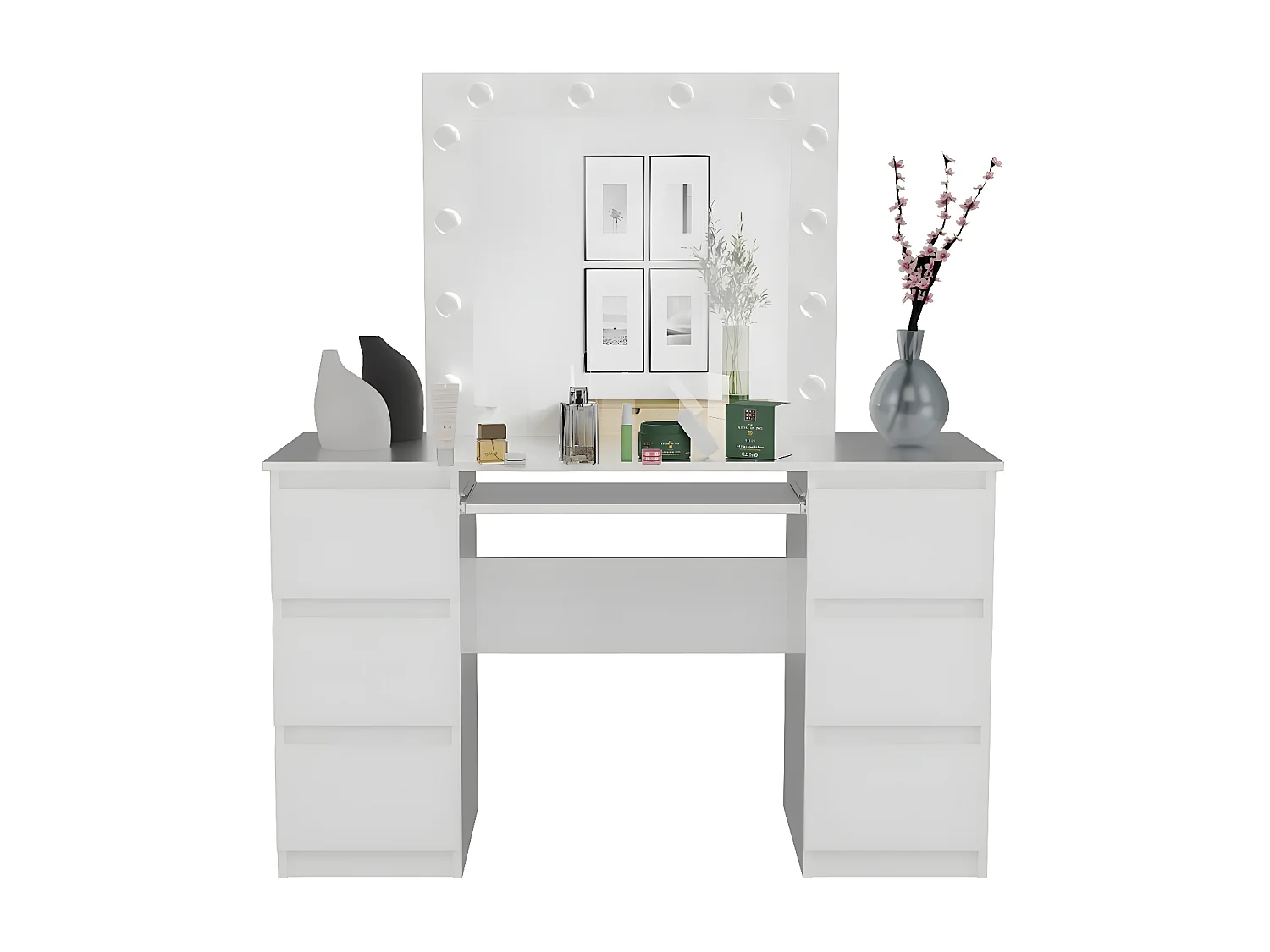 MARINA - Coiffeuse avec miroir + éclairage LED - 6 tiroirs - Dimensions 130x51x76 cm