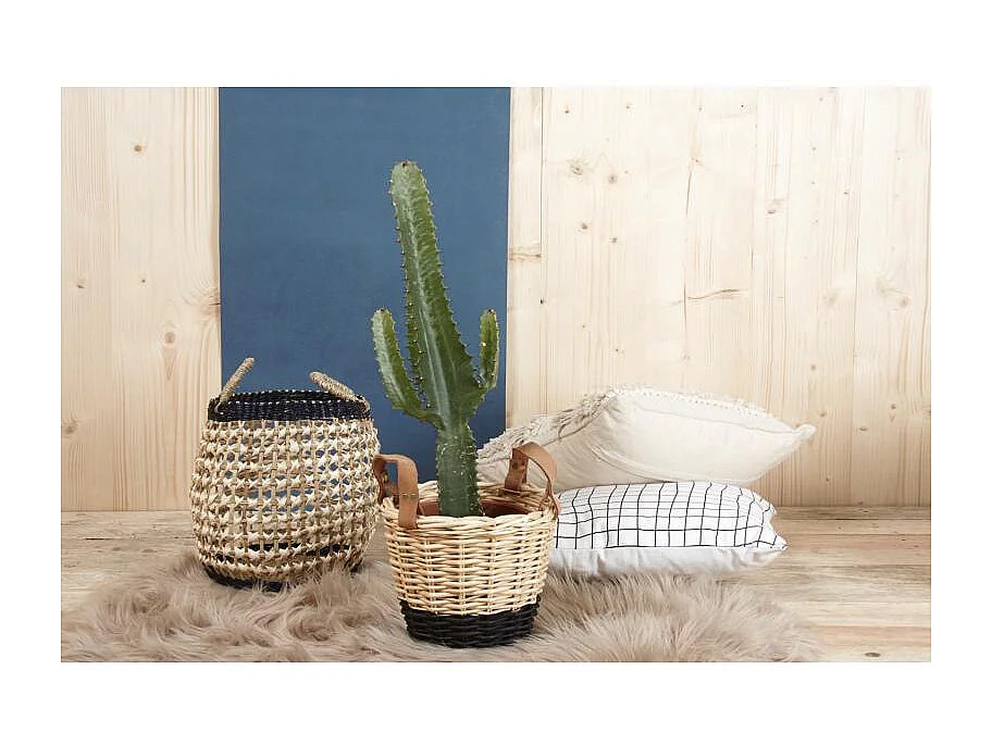 Coussin en coton avec sangle cuir Grillage