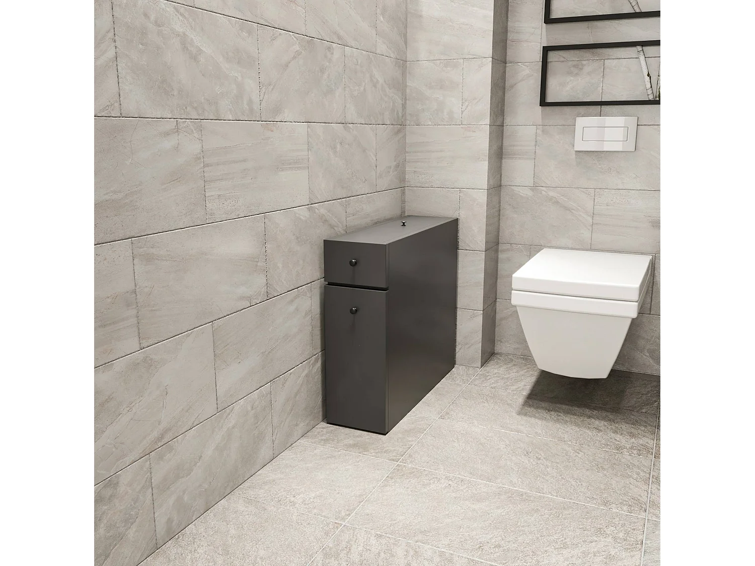 Rangement de salle de bain 1 porte et 2 tiroirs Denali Bois Anthracite