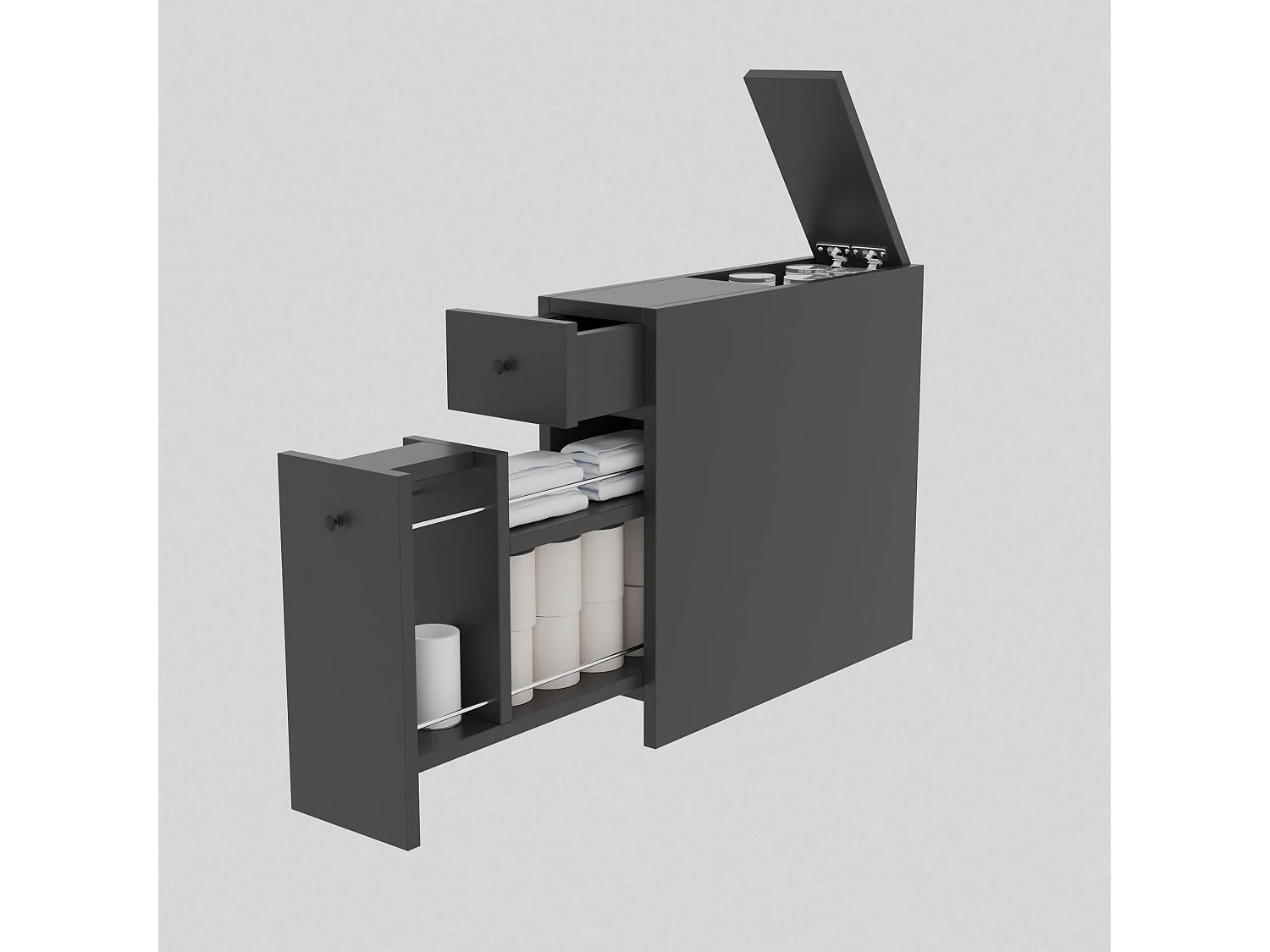 Rangement de salle de bain 1 porte et 2 tiroirs Denali Bois Anthracite