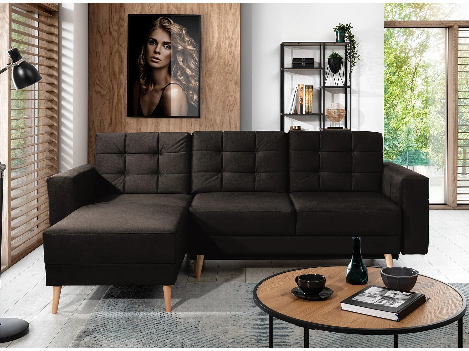 Canapé d'angle réversible et convertible velours chocolat Anska 235cm