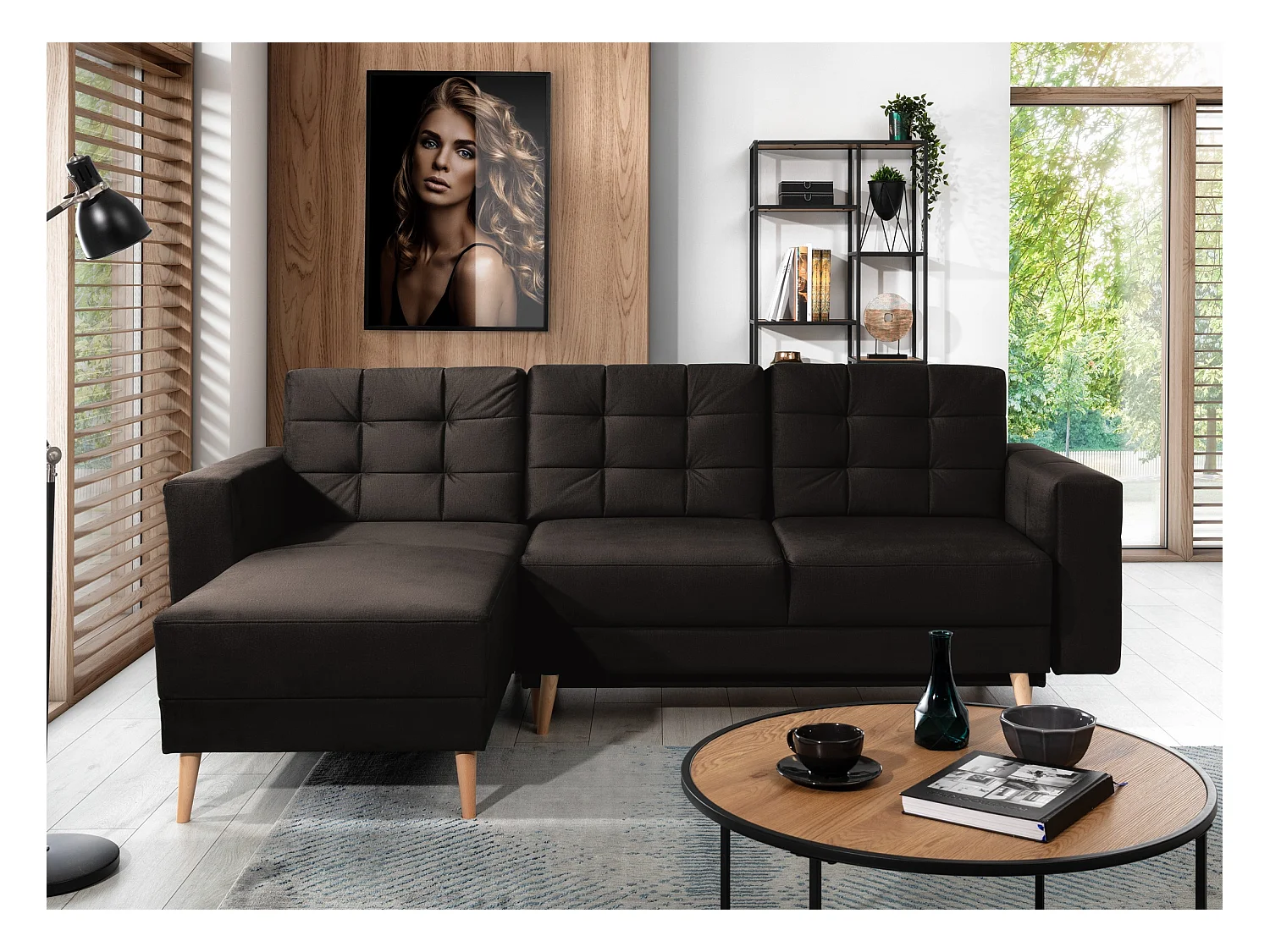 Canapé d'angle réversible et convertible velours chocolat Anska 235cm