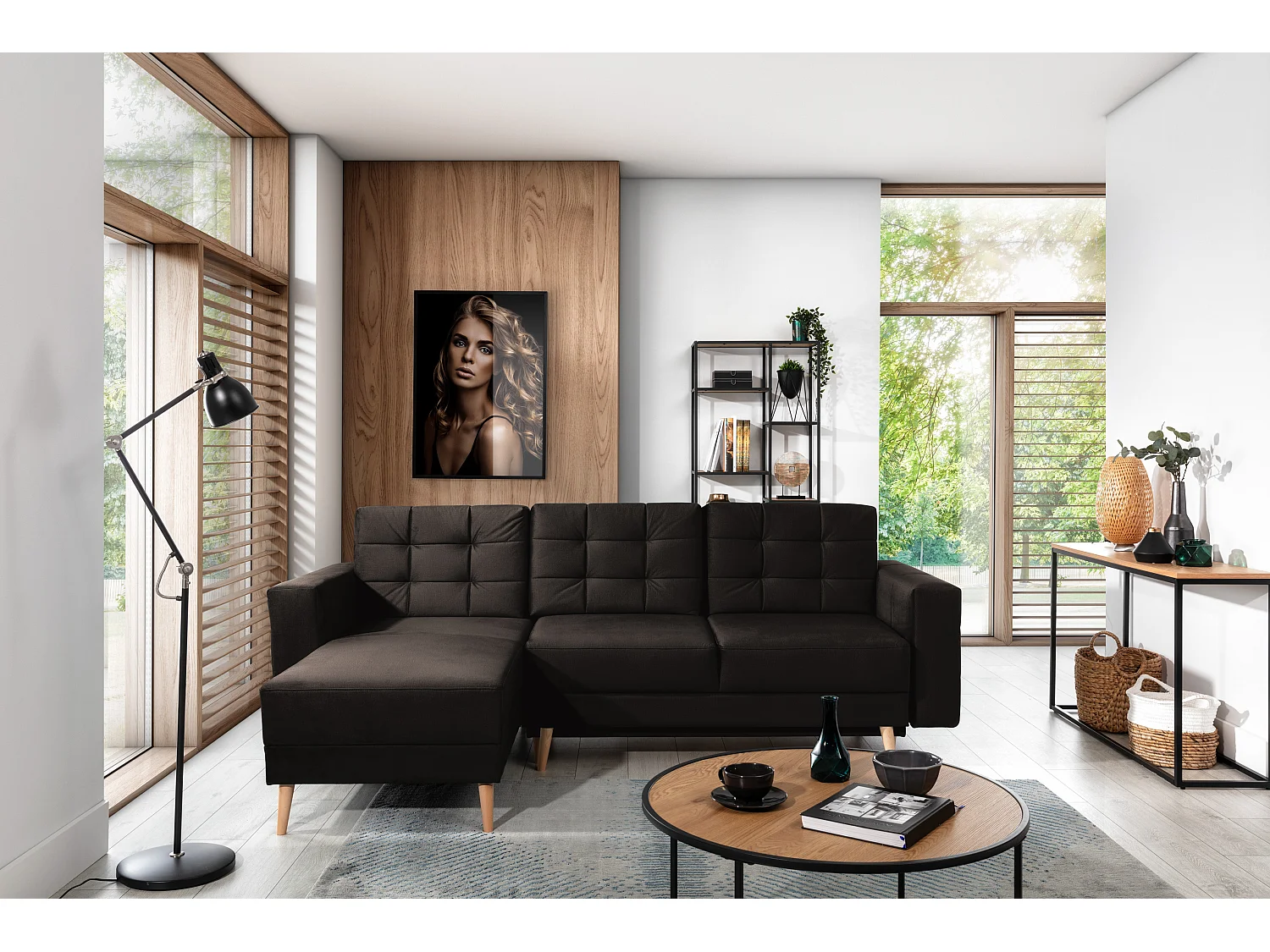 Canapé d'angle réversible et convertible velours chocolat Anska 235cm