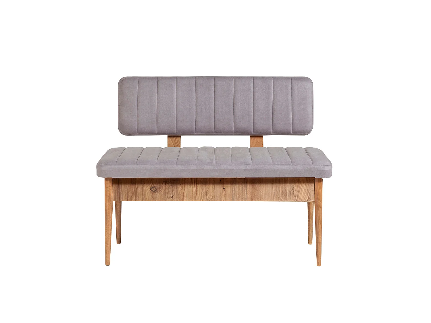 Ensemble table extensible 2 chaises et 2 bancs bois naturel et tissu gris Mariva