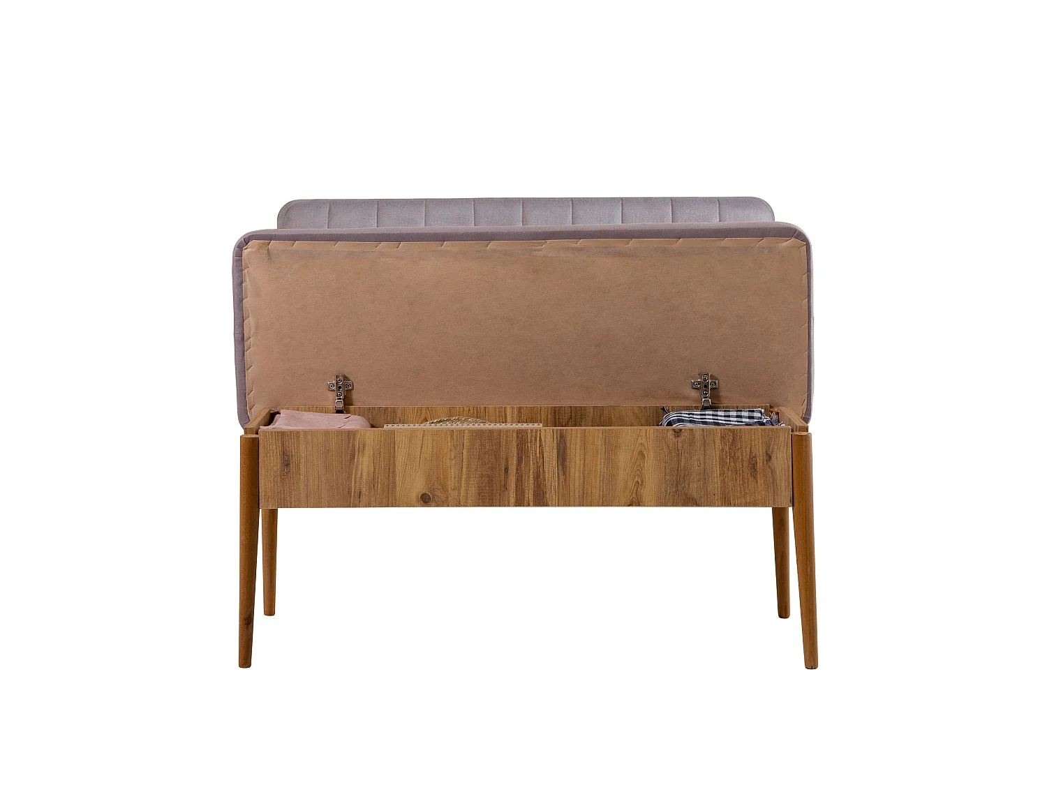 Ensemble table extensible 2 chaises et 2 bancs bois naturel et tissu gris Mariva