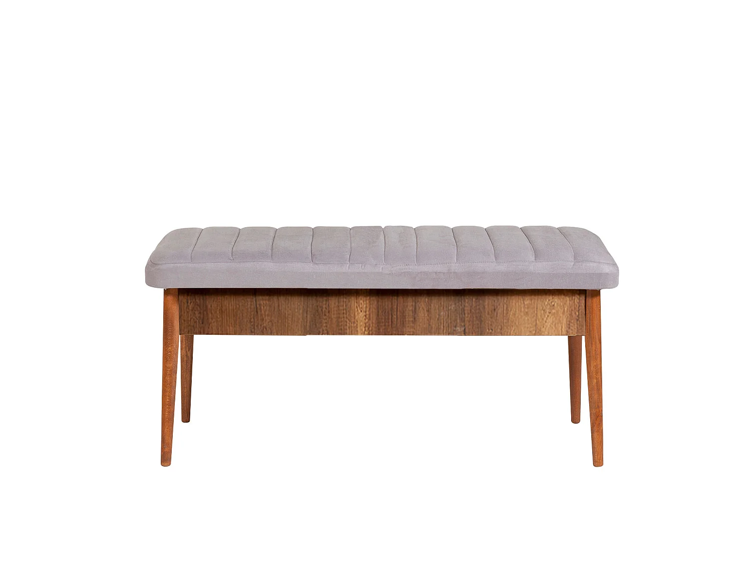 Ensemble table extensible 2 chaises et 2 bancs bois marron et tissu gris Mariva