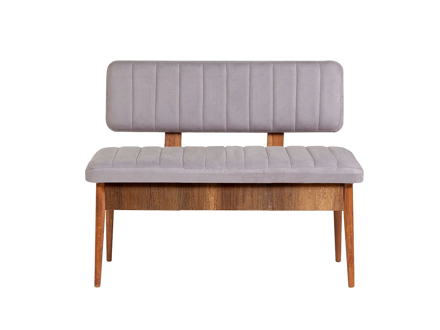 Ensemble table extensible 2 chaises et 2 bancs bois marron et tissu gris Mariva