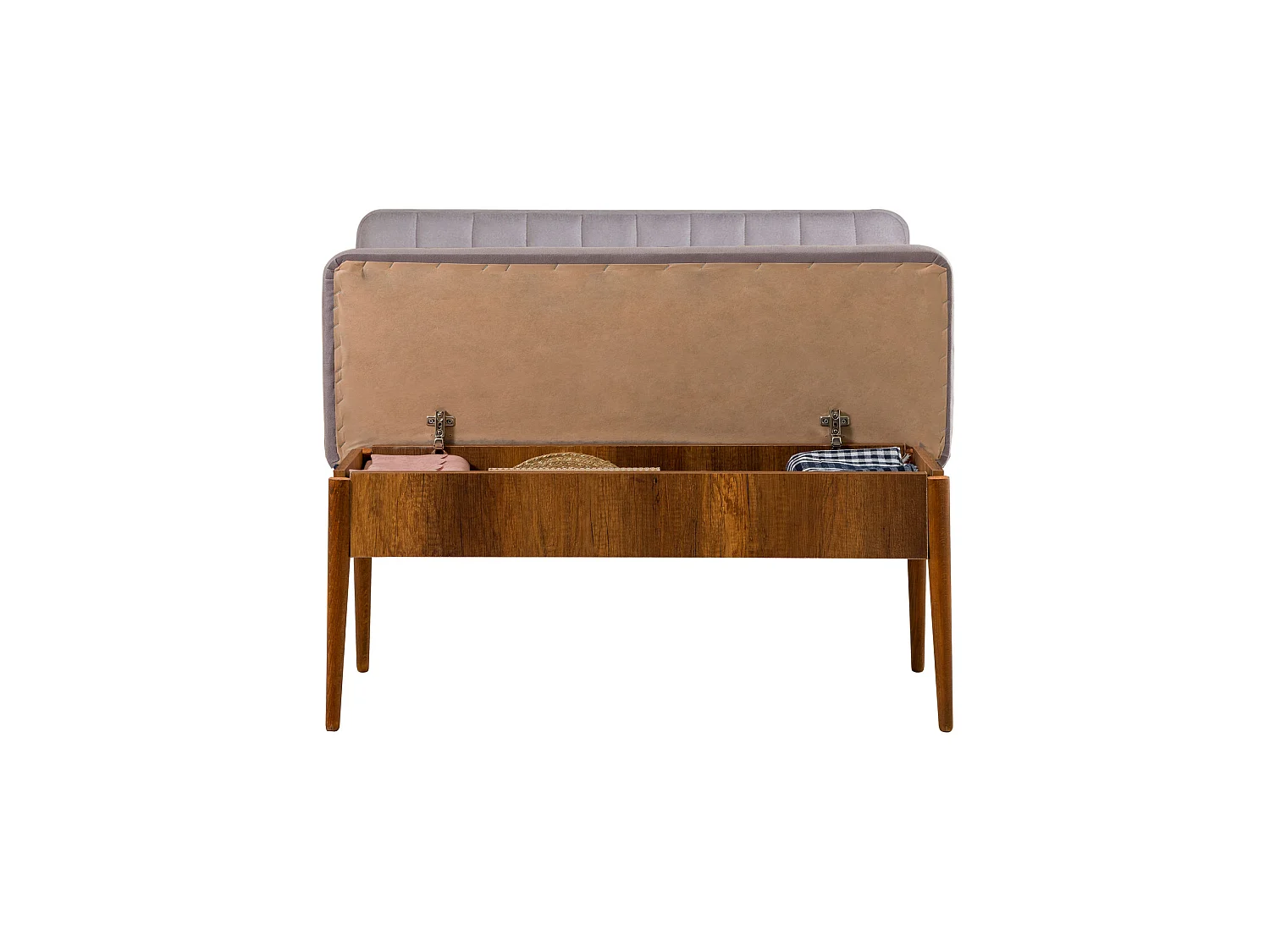 Ensemble table extensible 2 chaises et 2 bancs bois marron et tissu gris Mariva