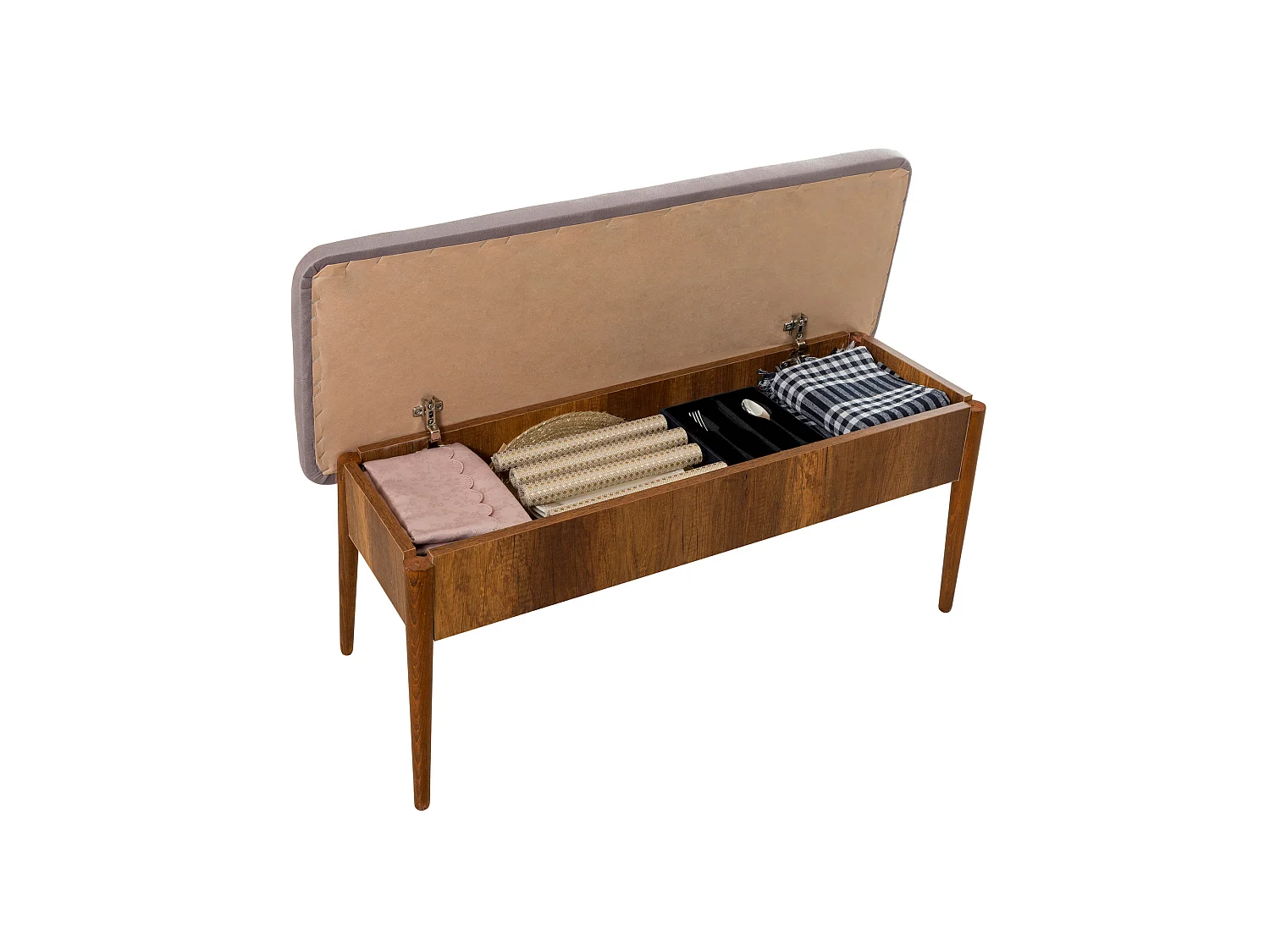 Ensemble table extensible 2 chaises et 2 bancs bois marron et tissu gris Mariva