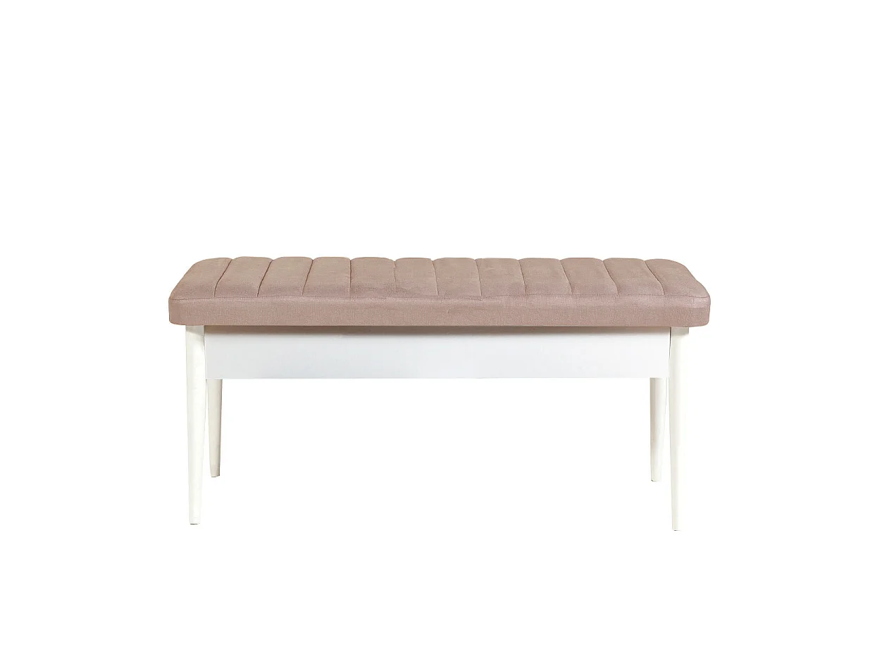 Ensemble table extensible 2 chaises et 2 bancs bois blanc et tissu beige Mariva