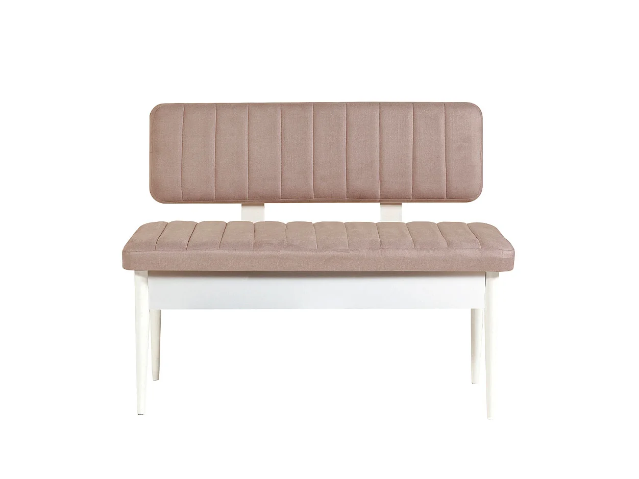 Ensemble table extensible 2 chaises et 2 bancs bois blanc et tissu beige Mariva