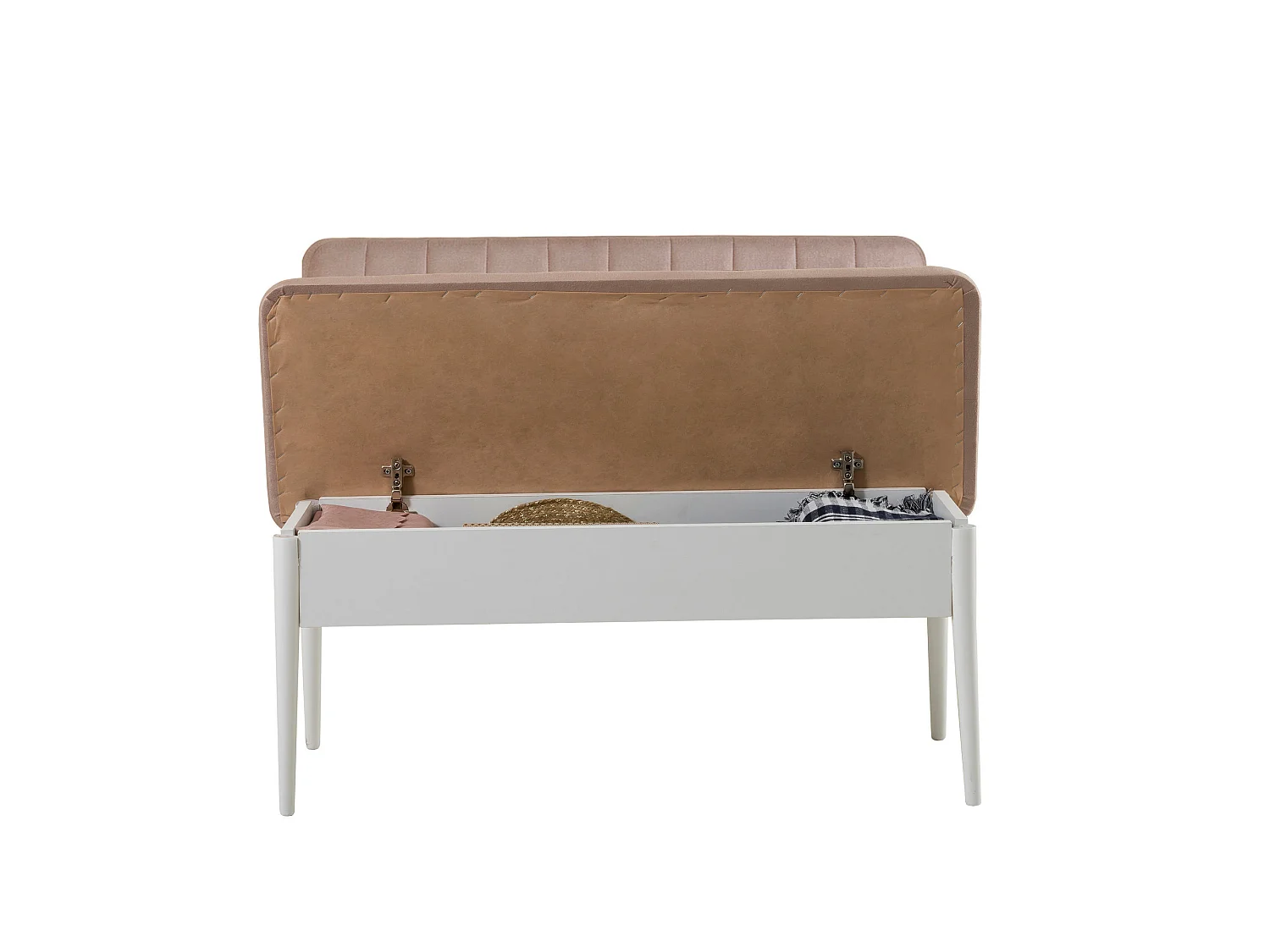 Ensemble table extensible 2 chaises et 2 bancs bois blanc et tissu beige Mariva