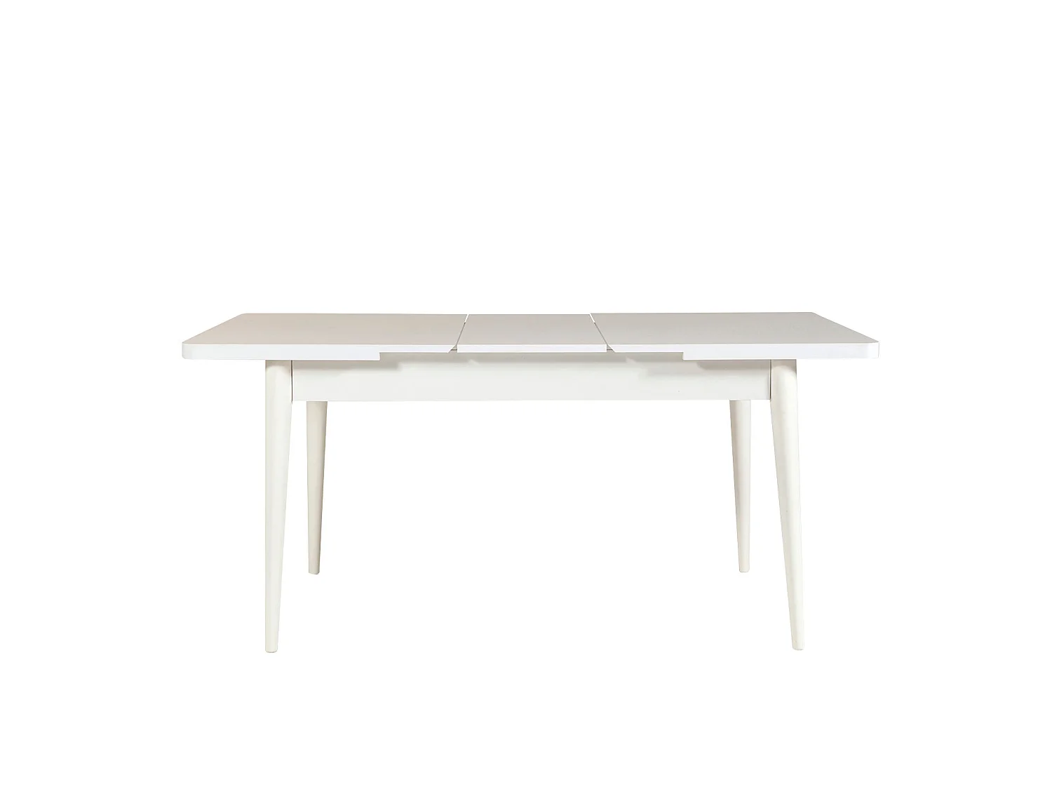 Ensemble table extensible 2 chaises et 2 bancs bois blanc et tissu gris Mariva