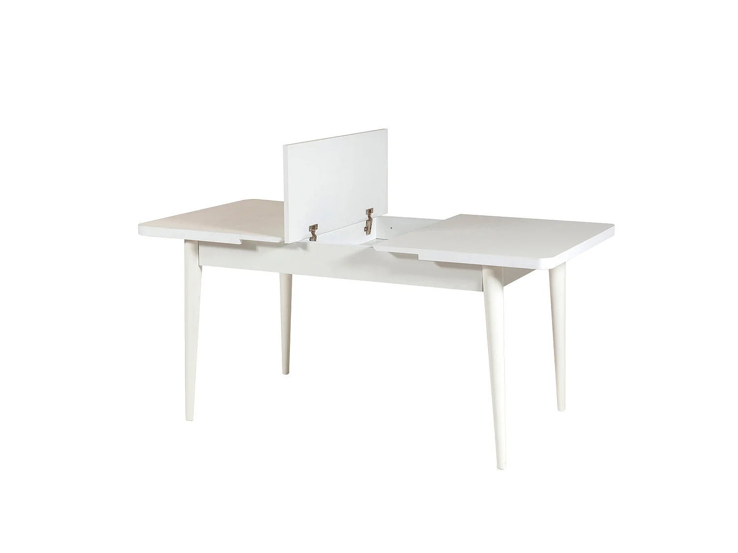 Ensemble table extensible 2 chaises et 2 bancs bois blanc et tissu gris Mariva
