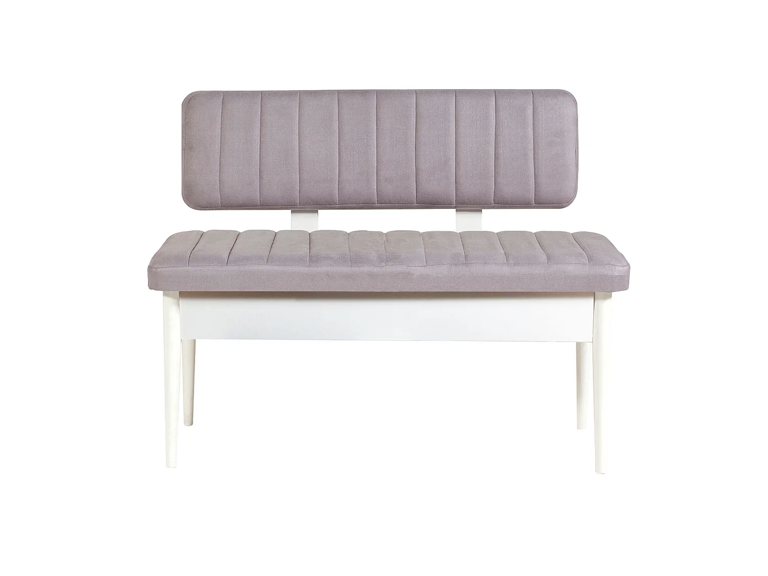 Ensemble table extensible 2 chaises et 2 bancs bois blanc et tissu gris Mariva