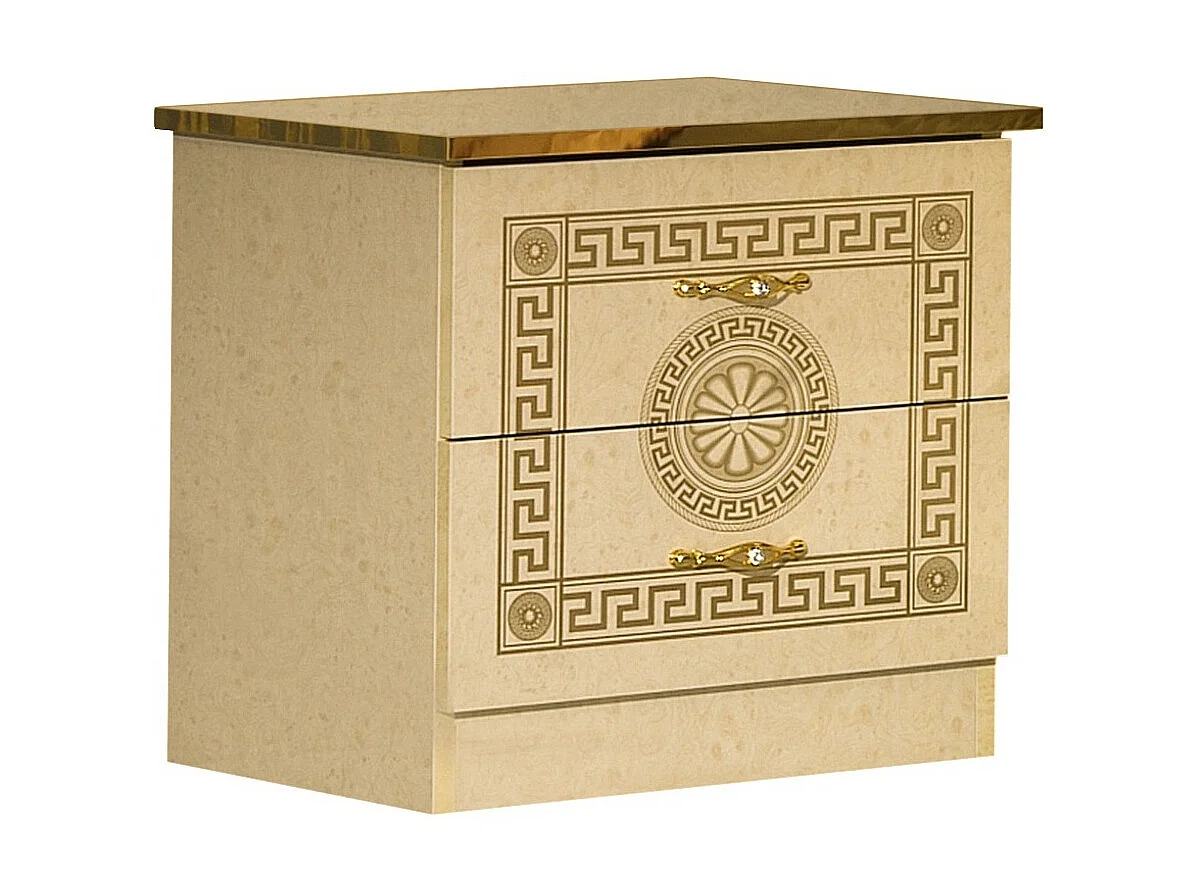 Chevet 2 tiroirs laqué beige et doré Savana 50cm