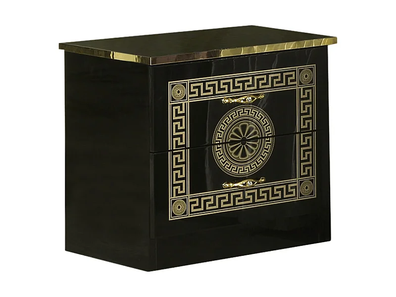 Chevet 2 tiroirs laqué noir et doré Savana 50cm
