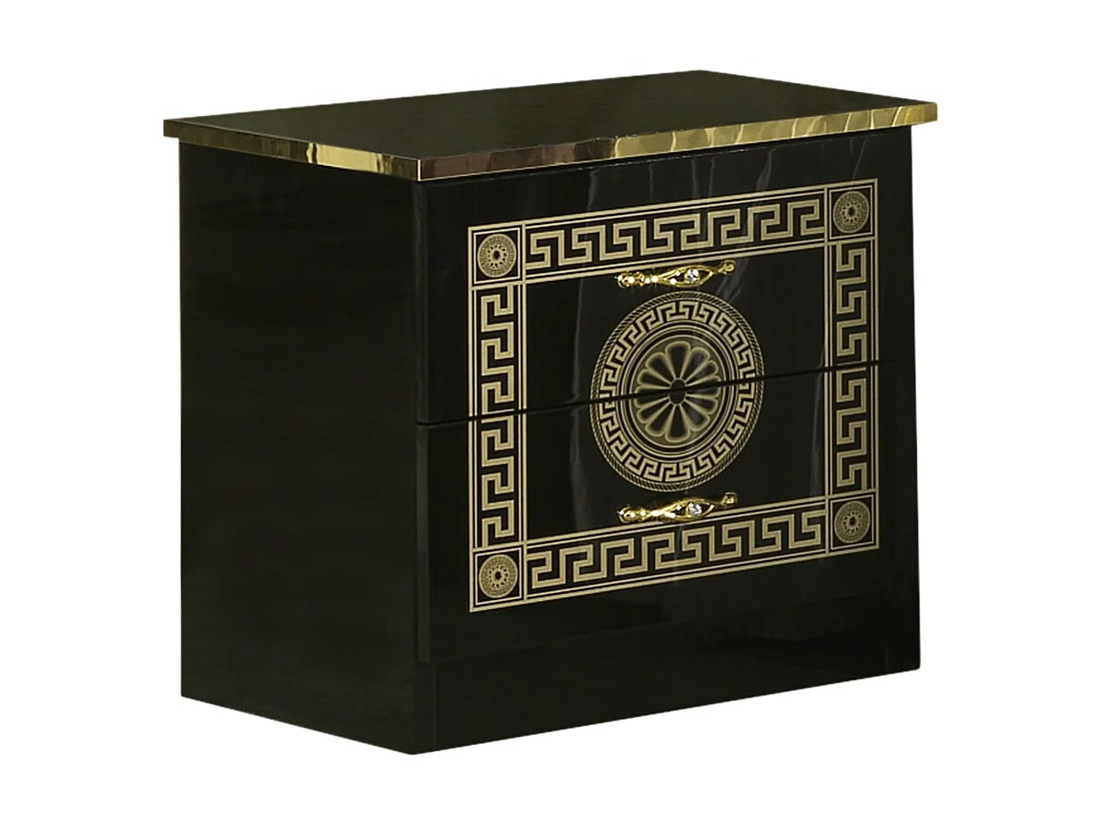 Chevet 2 tiroirs laqué noir et doré Savana 50cm