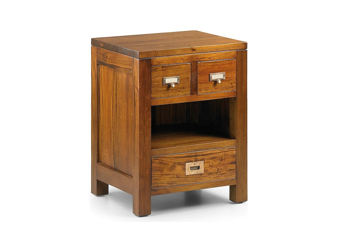 Chevet 3 tiroirs coloniale en bois d'acajou massif Falkane 45cm