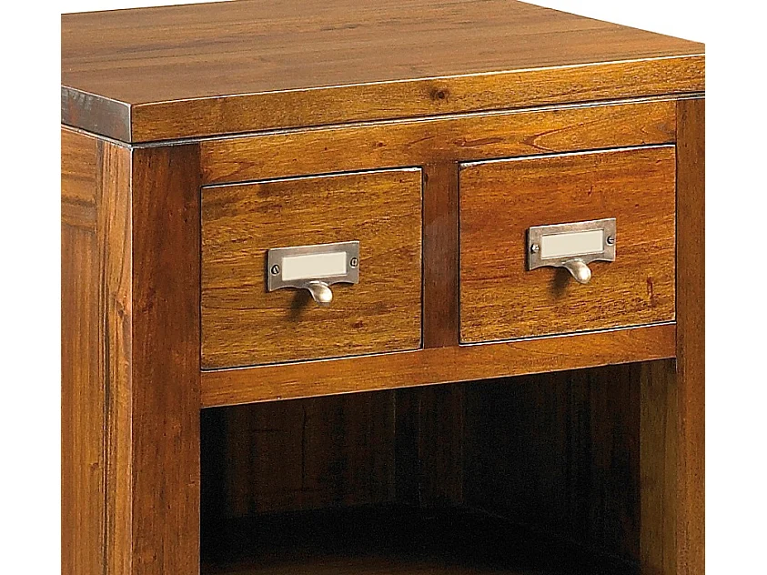 Chevet 3 tiroirs coloniale en bois d'acajou massif Falkane 45cm