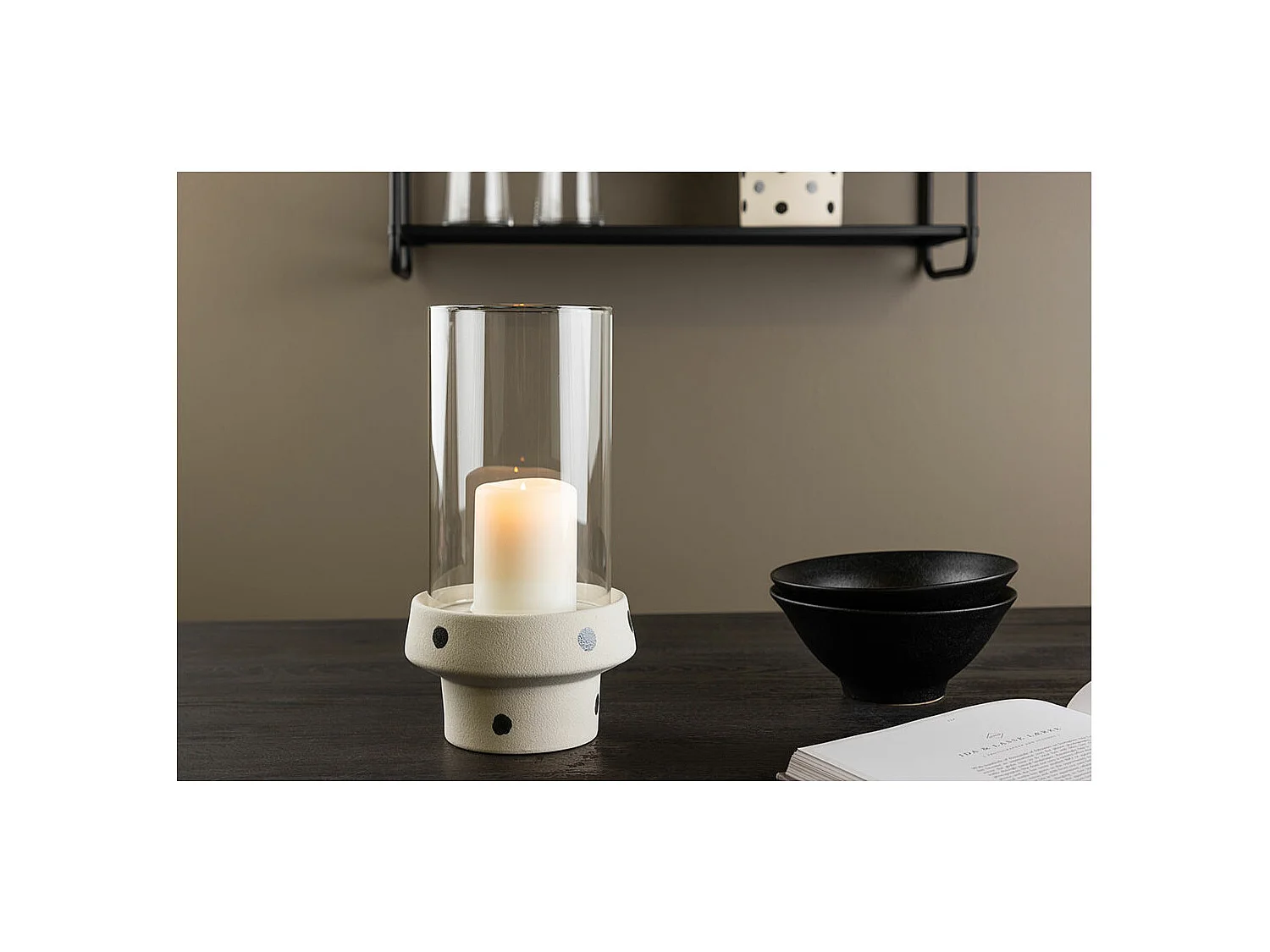 Lanterne en Verre "Davida" 29cm Blanc & Noir