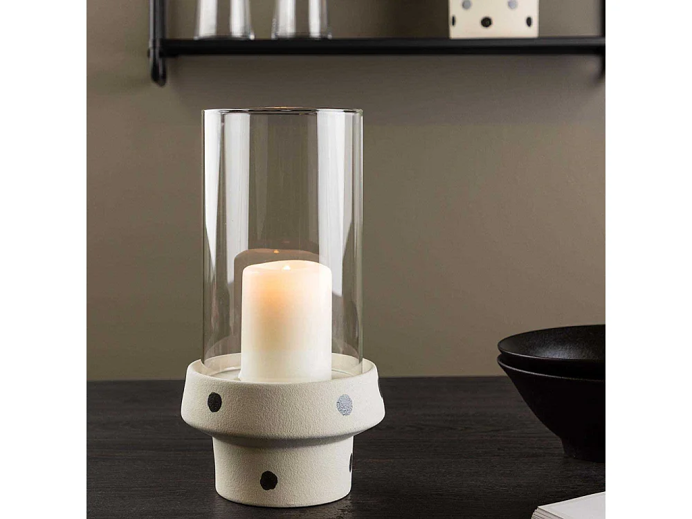 Lanterne en Verre "Davida" 29cm Blanc & Noir