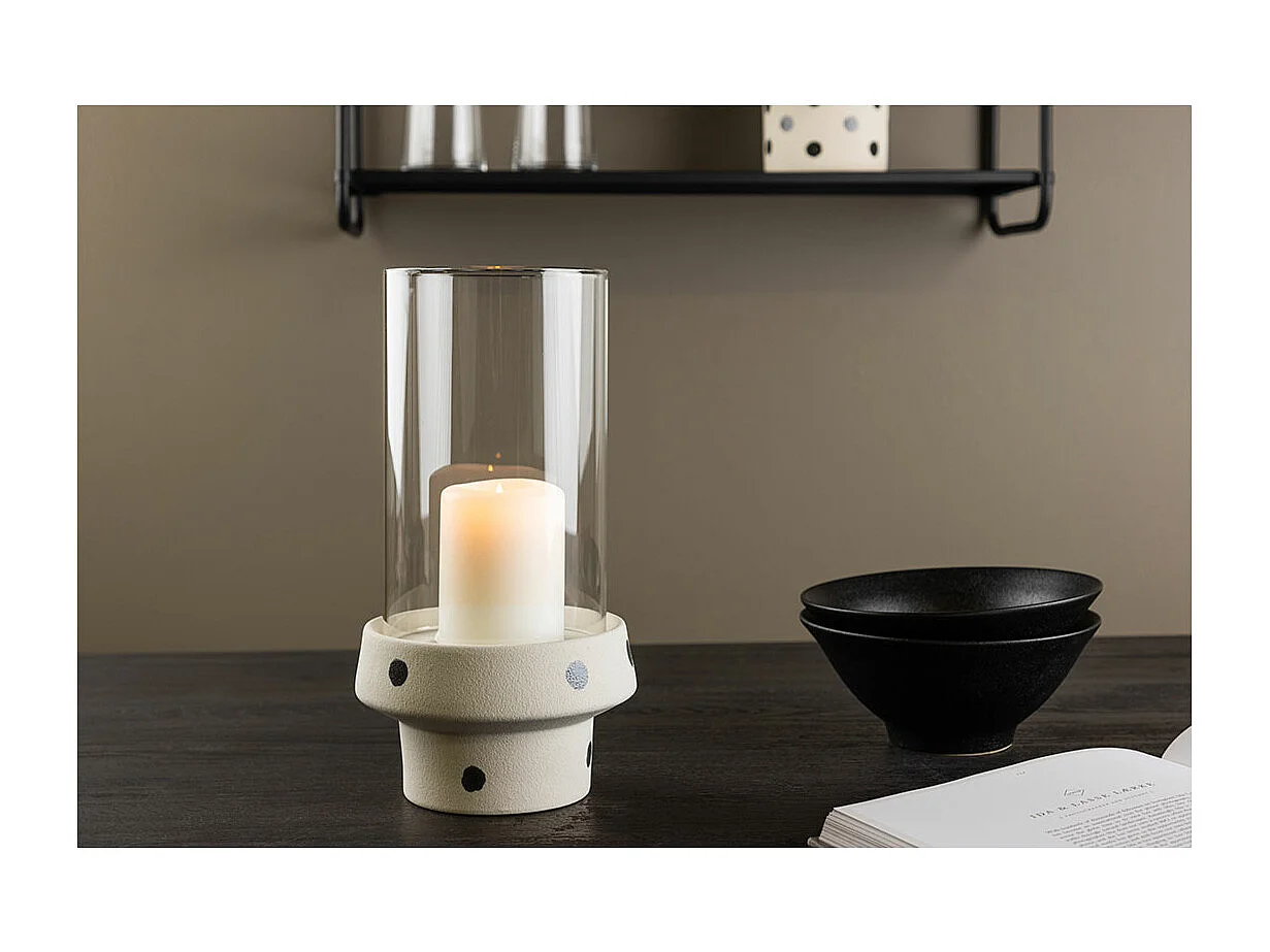 Lanterne en Verre "Davida" 29cm Blanc & Noir