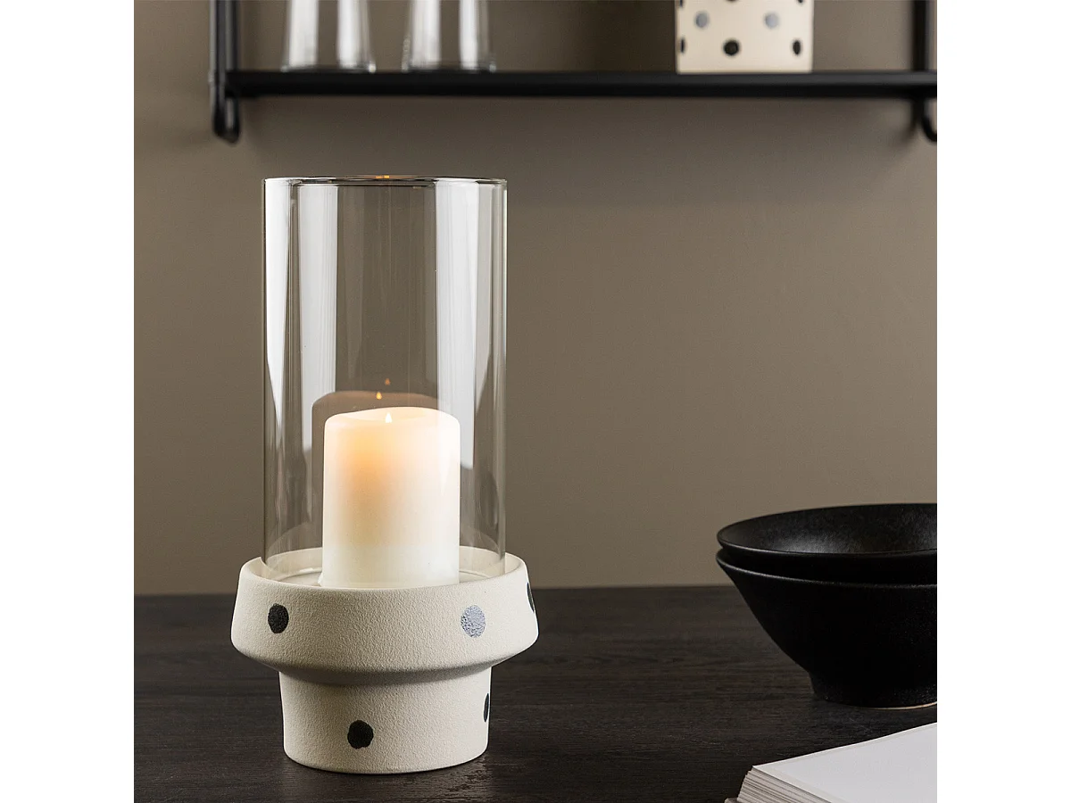 Lanterne en Verre "Davida" 29cm Blanc & Noir