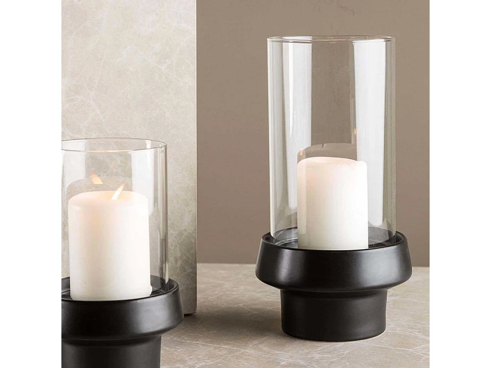 Lanterne en Verre "Davida" 29cm Noir