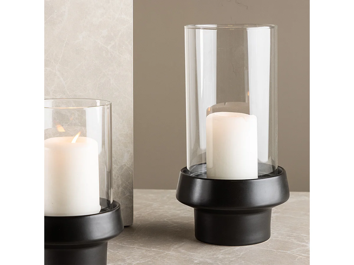 Lanterne en Verre "Davida" 29cm Noir