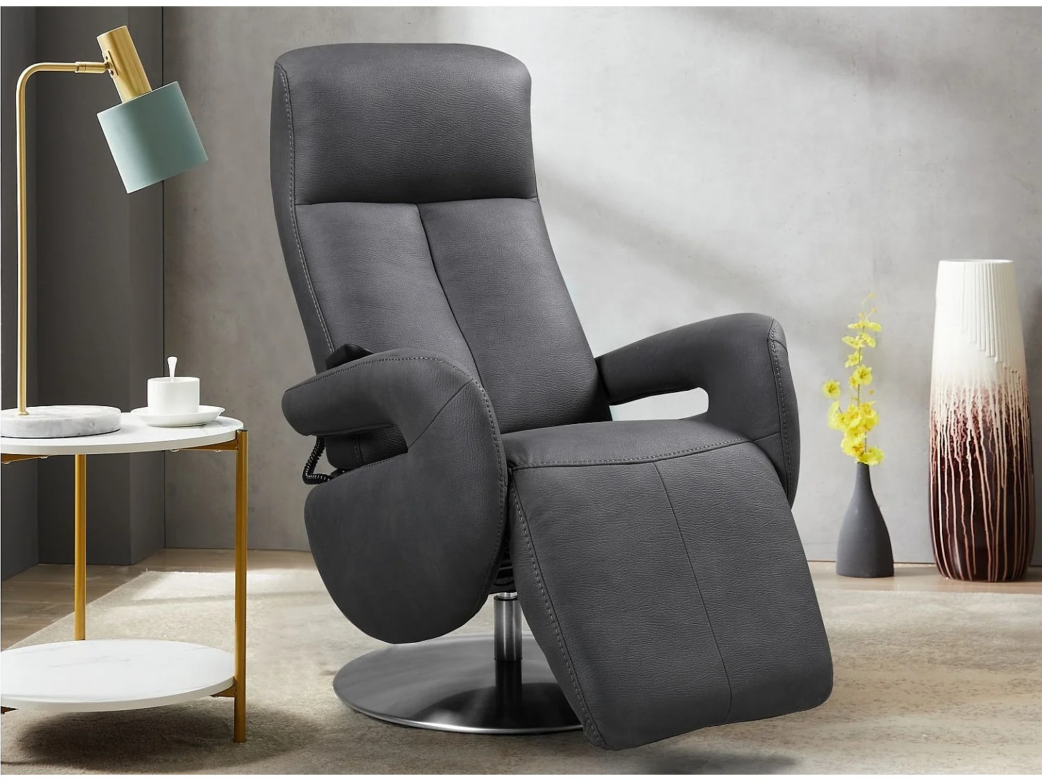 Fauteuil de relaxation électrique 2 moteurs en cuir avec têtière réglable Balbo-Couleur Gris foncé